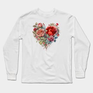 Heart Shaped Rose Flowers Bouquet Long Sleeve T-Shirt